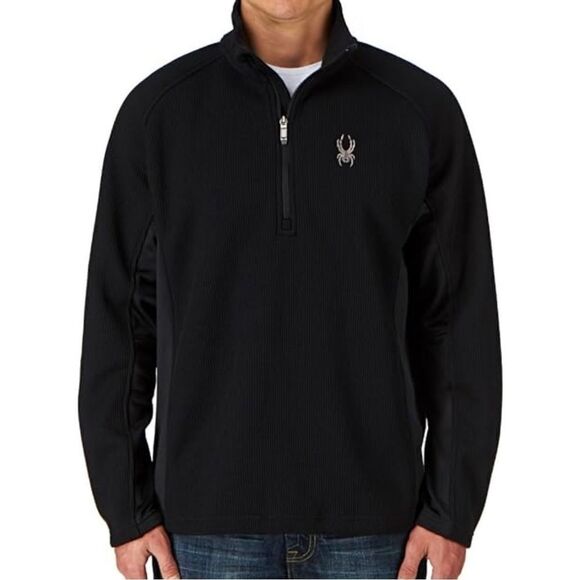 Spyder Outbound Quarter Zip Textured Fleece Pullover Jacket Black Large - Picture 2 of 13